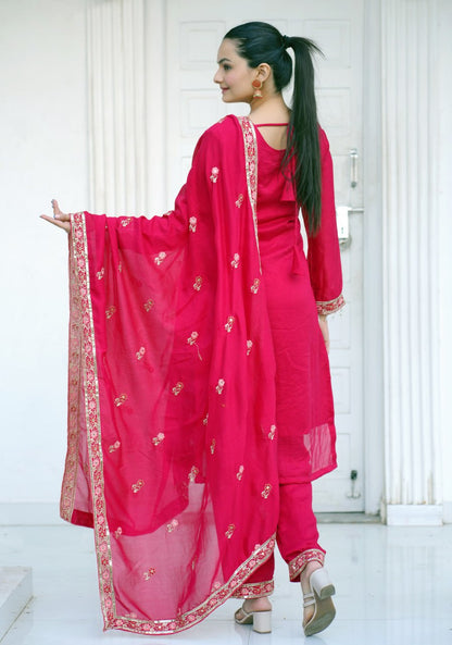 Heavy Blooming Vichitra Suit With Sequence Embroidered Work