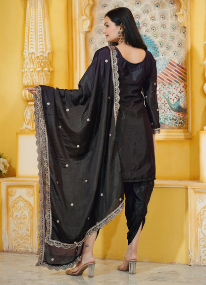 21 Black Heavy Chinon Suit With Sequence Embroidered Work