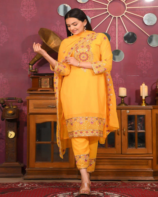 Heavy Fox Georgette Suit With Sequence Embroidered Work