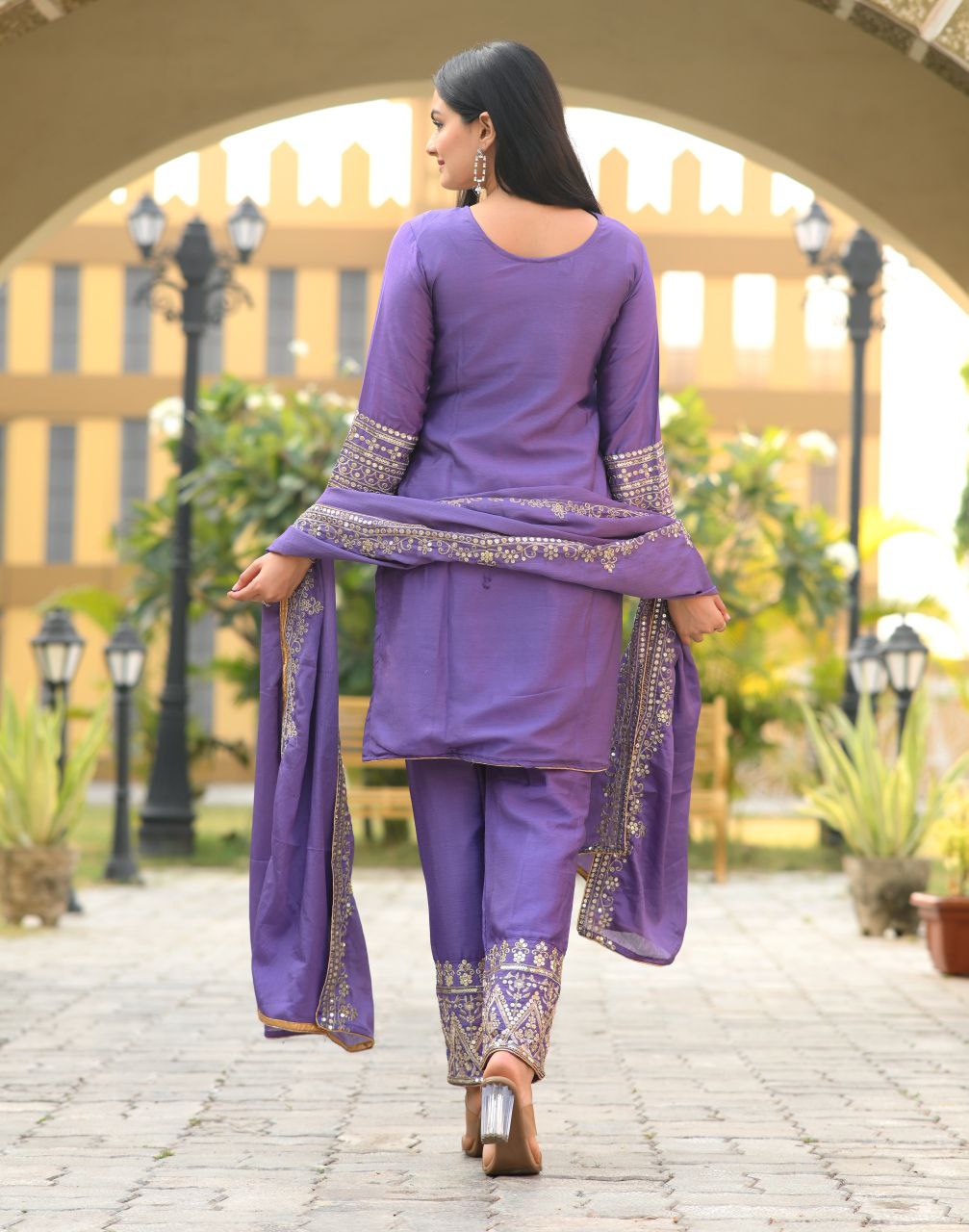 Beautiful Heavy Chinon Suit With Sequence Embroidered Work