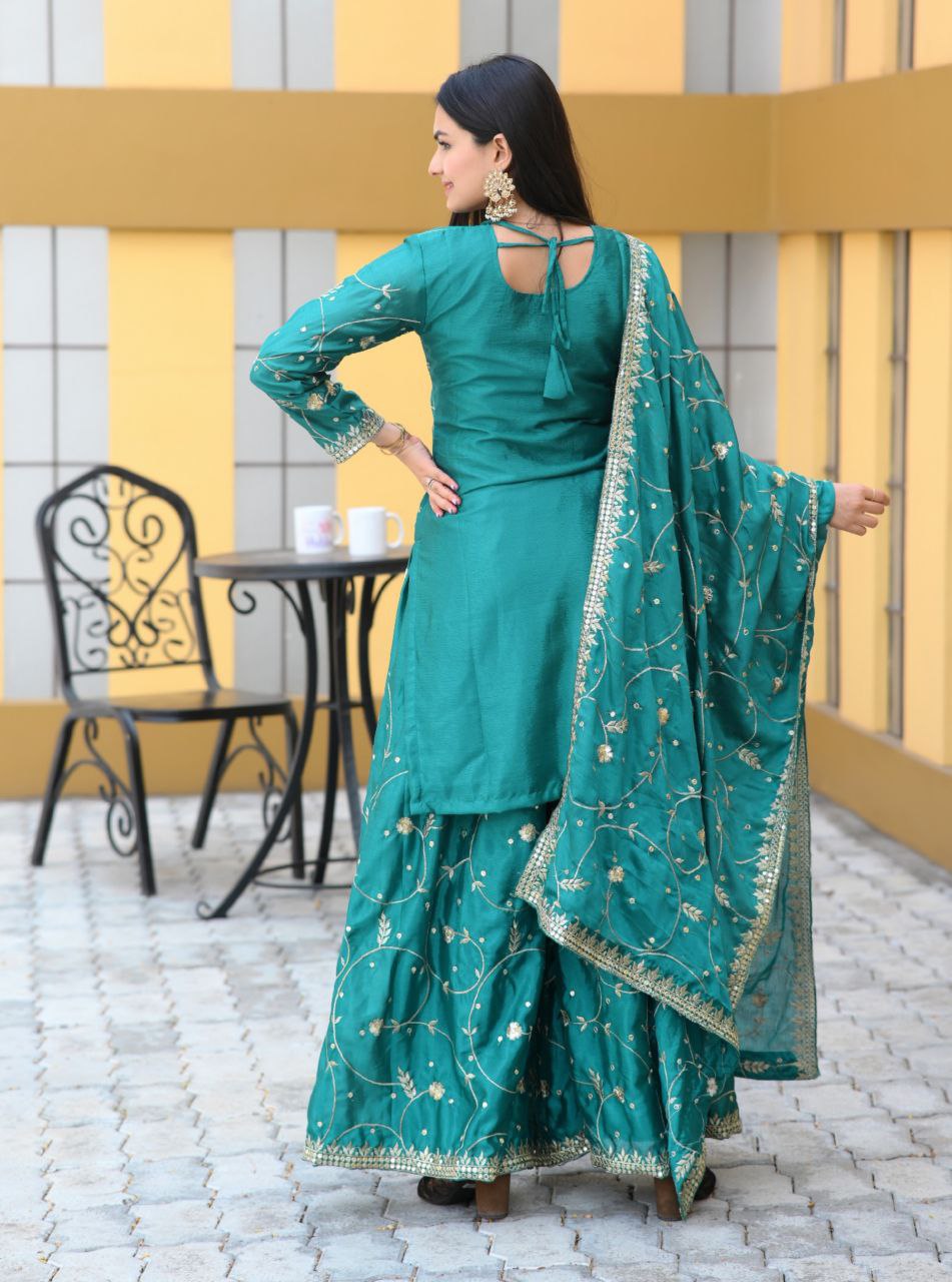 Rama Heavy Chinon Suit With Sequence Embroidered Work
