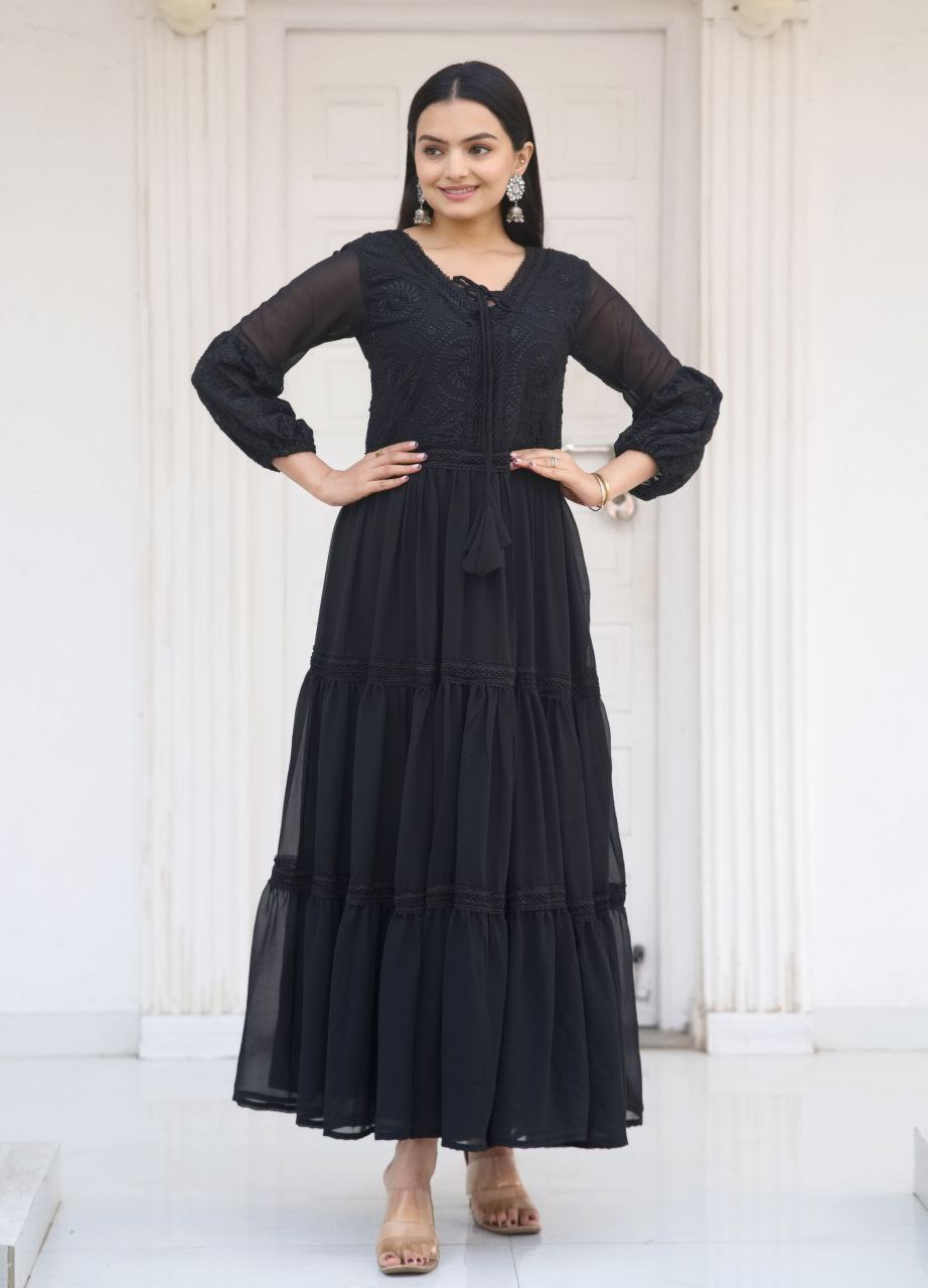 Fox Georgette with Flarred Suit With Chikankari work