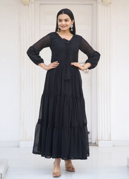 Fox Georgette with Flarred Suit With Chikankari work