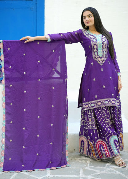 Heavy Fox Georgette Suit With Sequence Embroidered Work 23 Purple