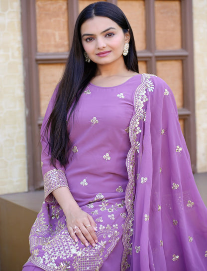 Onion Heavy Fox Georgette Suit With Sequence Embroidered Work