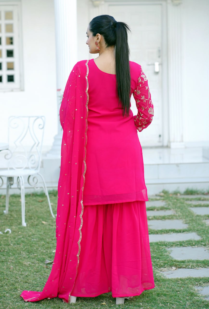 Pink Heavy Fox Georgette Suit With Sequence Embroidered Work