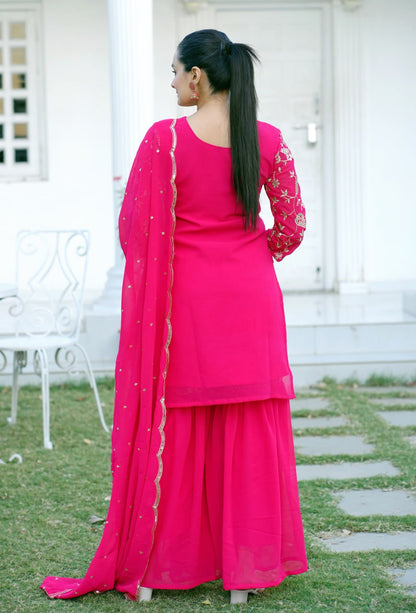 Pink Heavy Fox Georgette Suit With Sequence Embroidered Work
