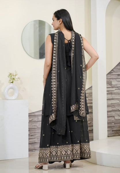 Heavy Fox Georgette Suit With Sequence Embroidered Work 28 Black