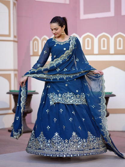 Beautiful Heavy Fox Georgette Suit With Sequence Embroidered Work 30 Petrol