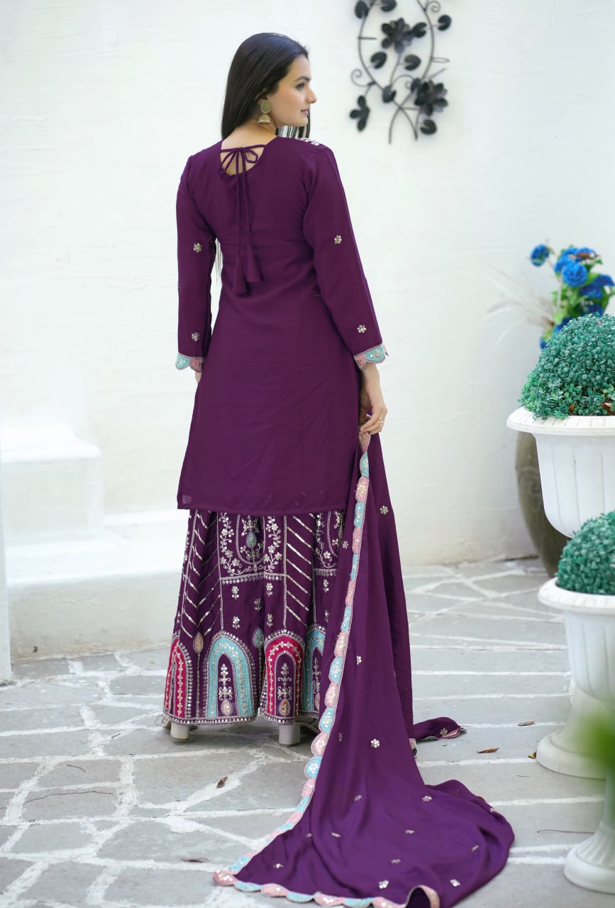 Heavy Fox Georgette Suit With Sequence Embroidered Work 23 Wine