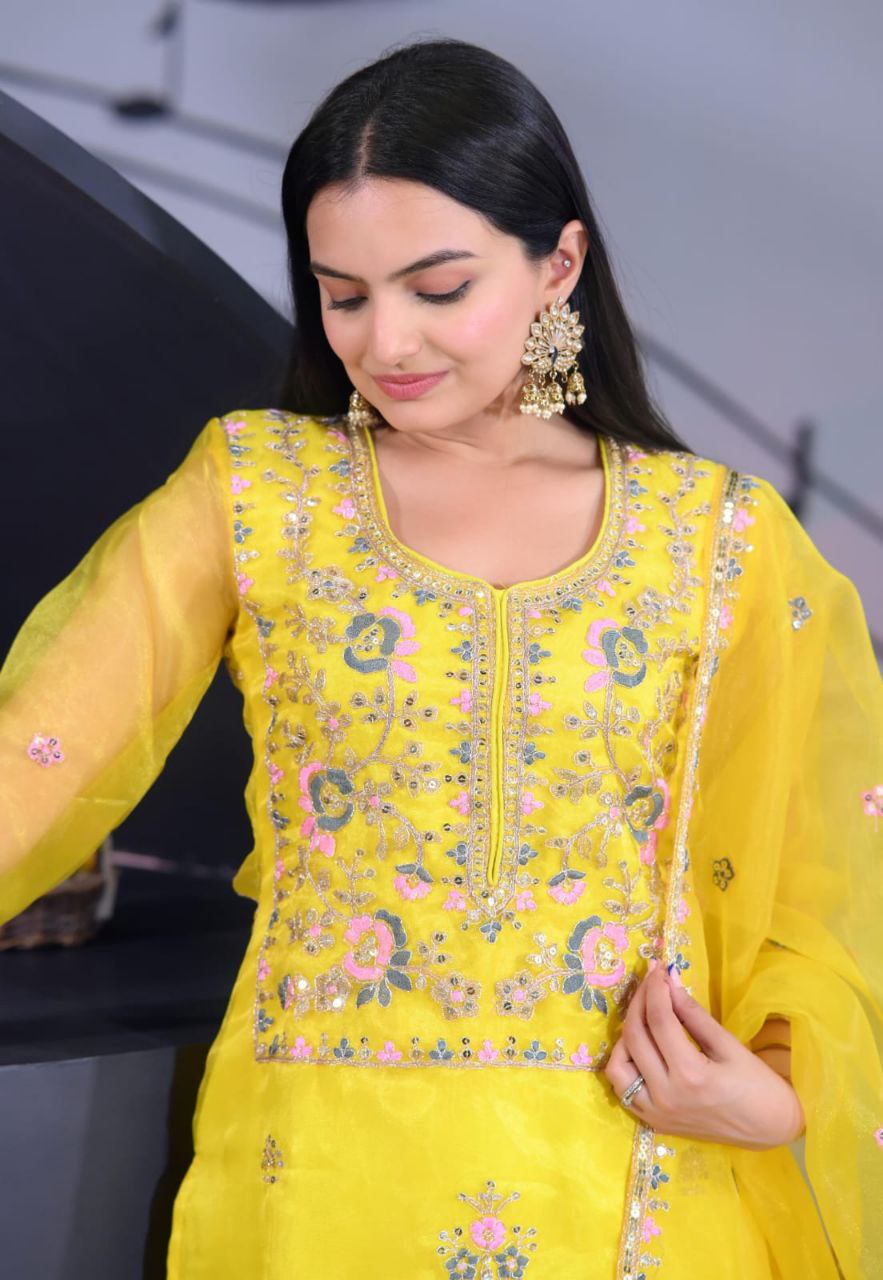 Beautiful Heavy Organza Suit With Sequence Embroidered Work