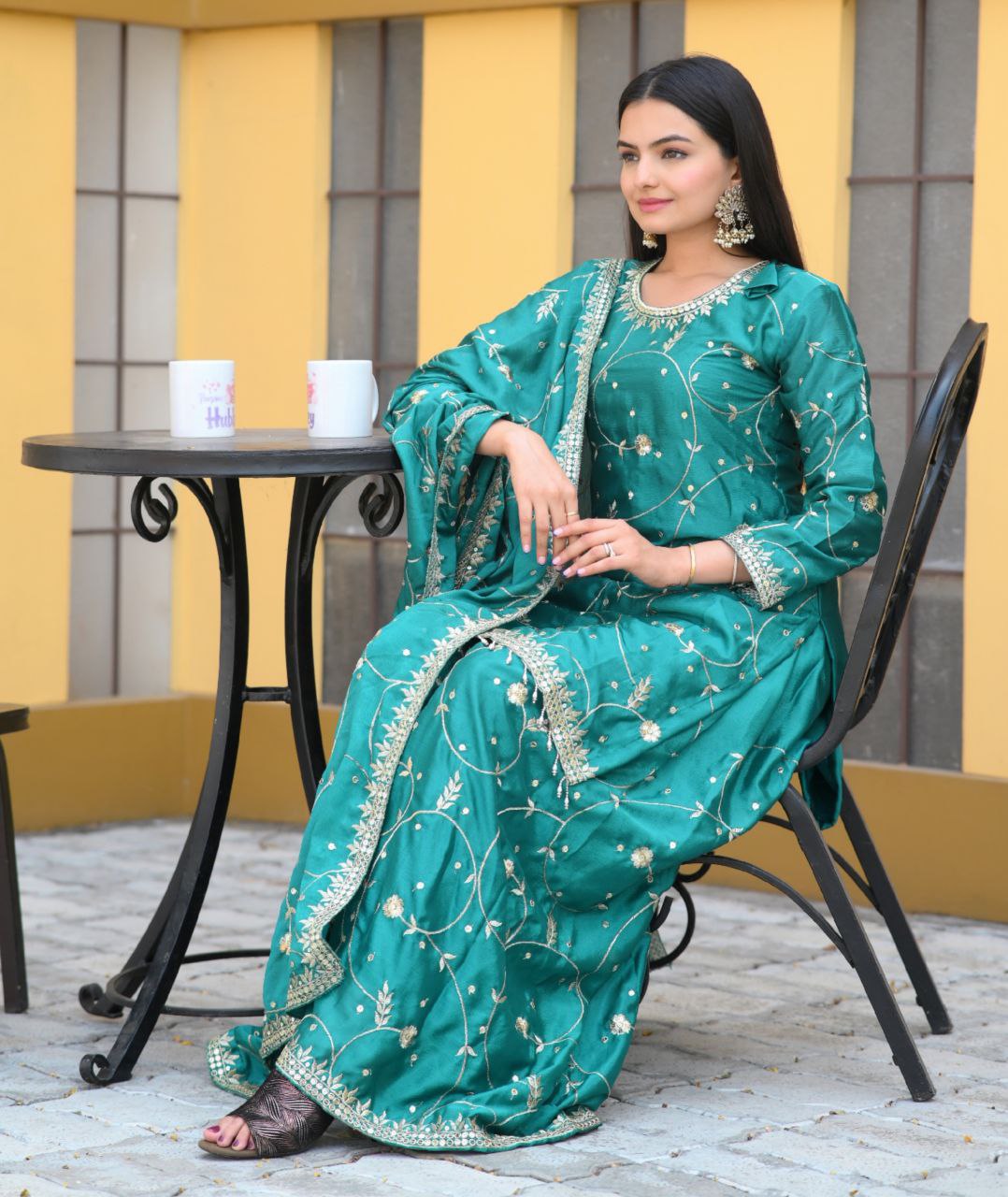 Rama Heavy Chinon Suit With Sequence Embroidered Work