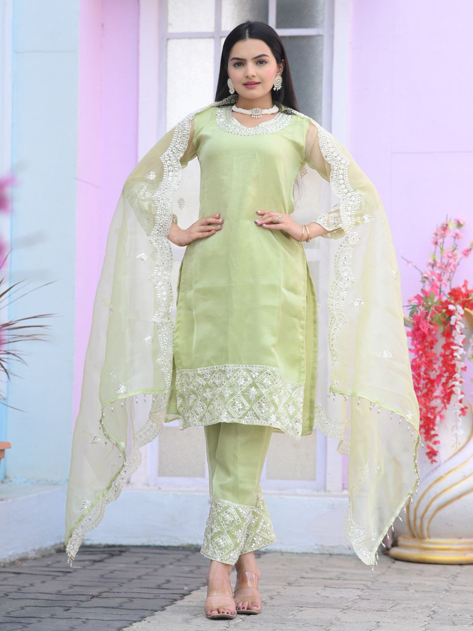 Heavy Organza Suit With Sequence Embroidered Work