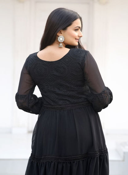Fox Georgette with Flarred Suit With Chikankari work