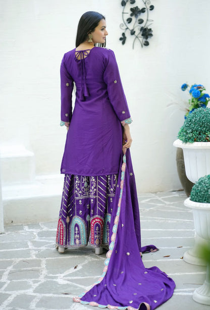 Heavy Fox Georgette Suit With Sequence Embroidered Work 23 Purple