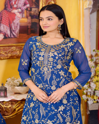Heavy Fox Georgette Suit With Sequence Embroidered Work 24 Blue