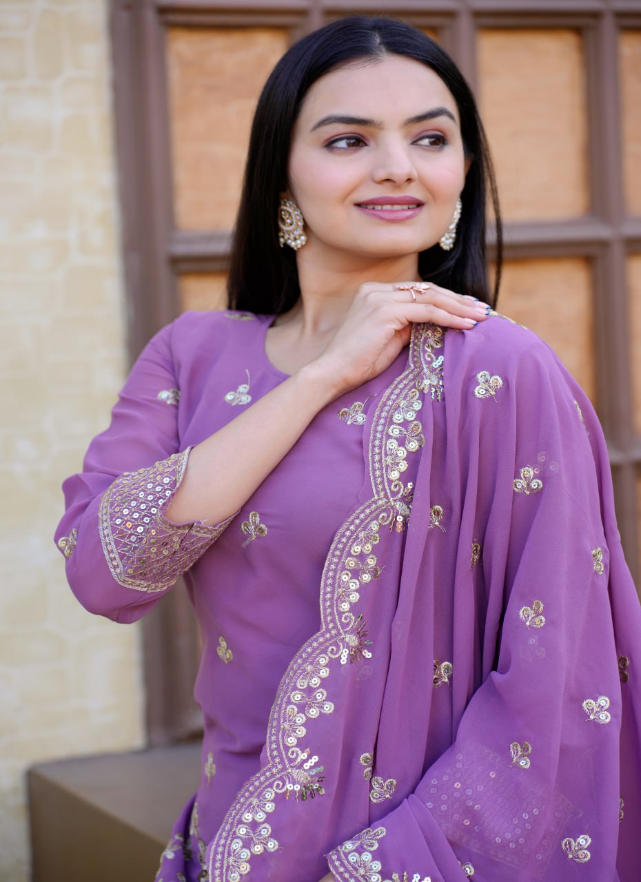 Onion Heavy Fox Georgette Suit With Sequence Embroidered Work