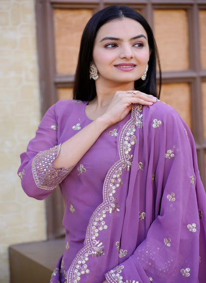 Onion Heavy Fox Georgette Suit With Sequence Embroidered Work
