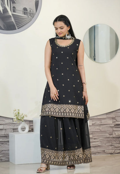 Heavy Fox Georgette Suit With Sequence Embroidered Work 28 Black
