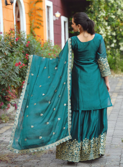 Beautiful Heavy Rangoli Suit With Sequence Embroidered Work