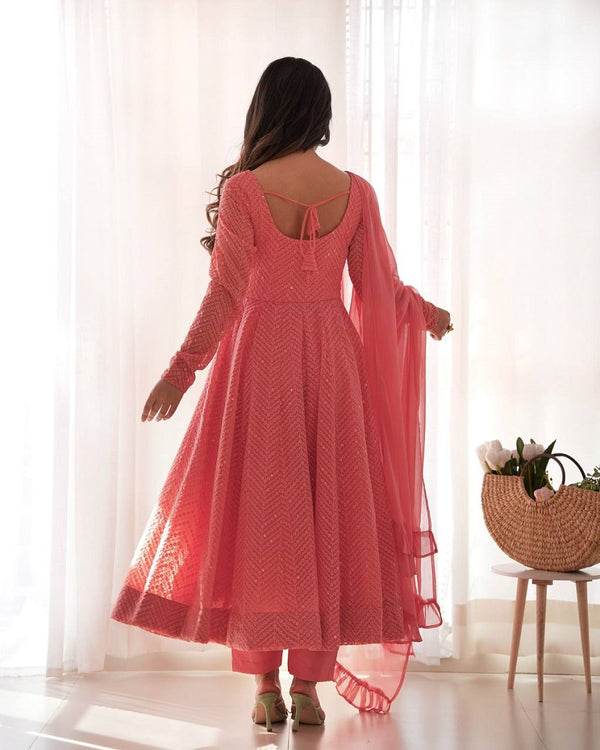 Heavy Faux Georgette With Lukhnowi Sequence Work Anarkali Set