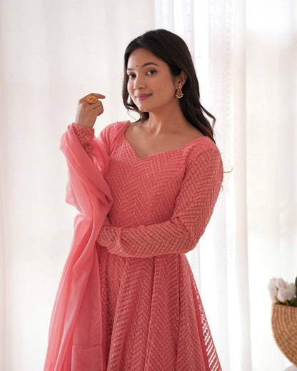 Heavy Faux Georgette With Lukhnowi Sequence Work Anarkali Set