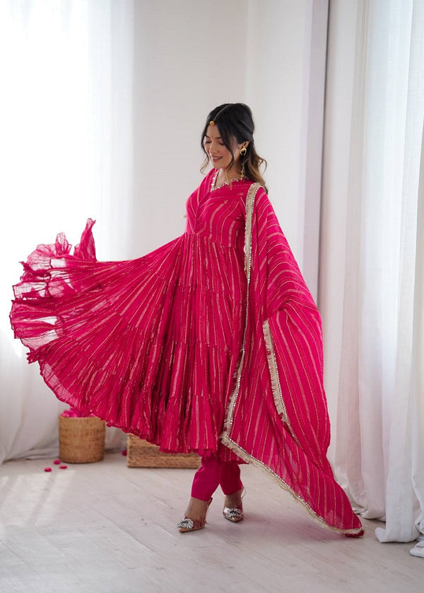 Ranipink Mal Chanderi Real Mirror With Handwork Wedding Anarkali Suit