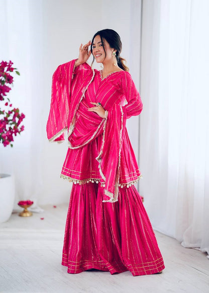 Ranipink Mal Chanderi With Mirror & hand work Sharara Suit