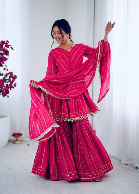 Ranipink Mal Chanderi With Mirror & hand work Sharara Suit