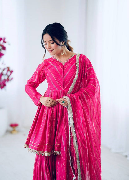 Ranipink Mal Chanderi With Mirror & hand work Sharara Suit