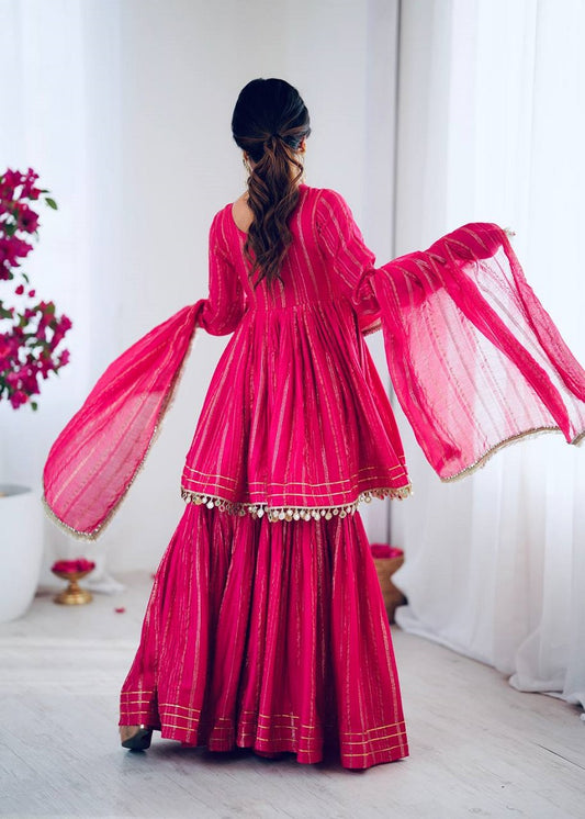 Ranipink Mal Chanderi With Mirror & hand work Sharara Suit