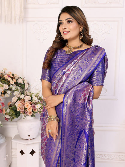 Lavender Banarasi Chaturi Silk with Weaving Saree With Blouse
