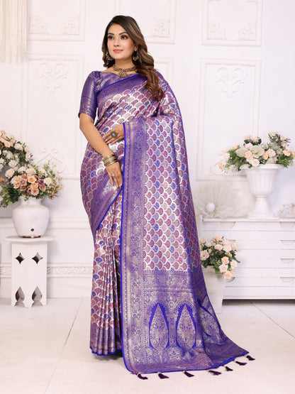 Lavender Banarasi Chaturi Silk with Weaving Saree With Blouse