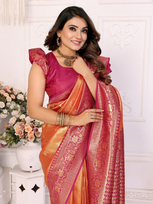 Orange Tissue Silk with Butti Weaving Saree With Blouse