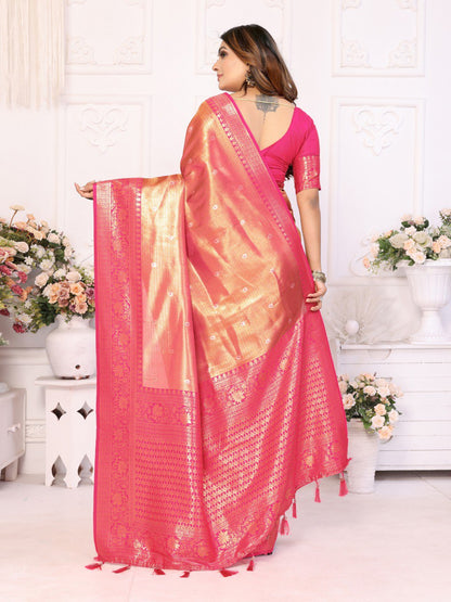 Light Orange Tissue Silk with Butti Weaving Saree With Blouse