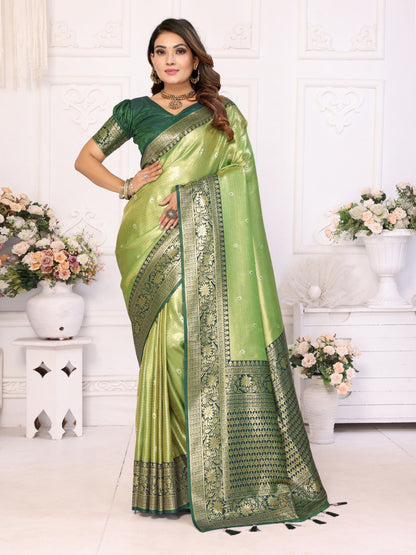Light Green Tissue Silk with Butti Weaving Saree With Blouse