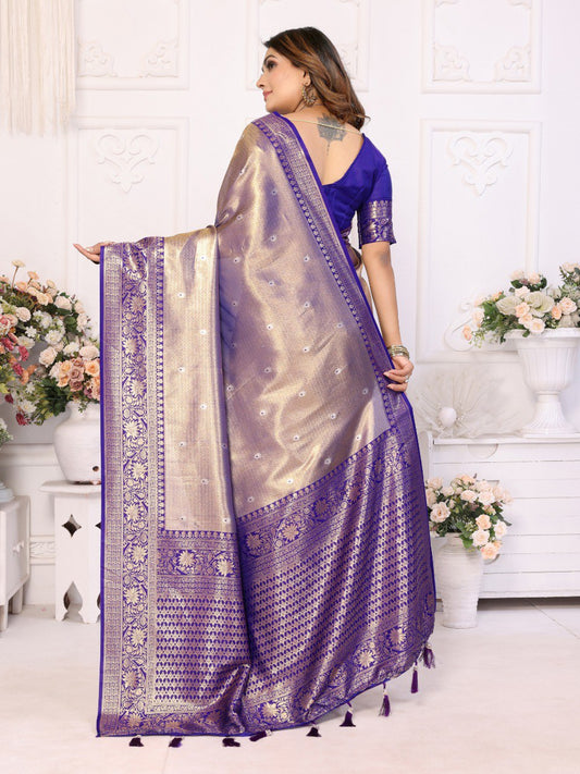 Lavender Tissue Silk with Butti Weaving Saree With Blouse