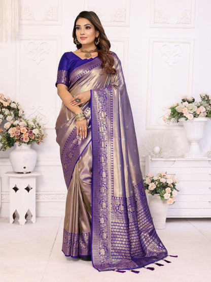 Lavender Tissue Silk with Butti Weaving Saree With Blouse