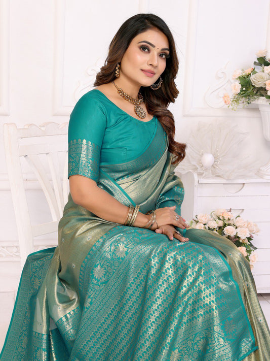 Blue Tissue Silk with Butti Weaving Saree With Blouse
