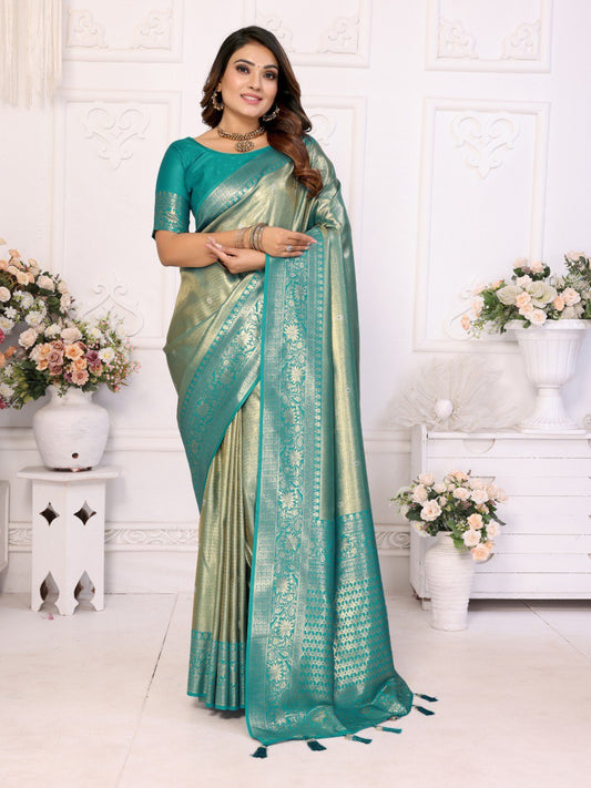 Blue Tissue Silk with Butti Weaving Saree With Blouse
