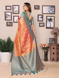 Orange Tissue Silk with jaal Weaving Saree With Blouse