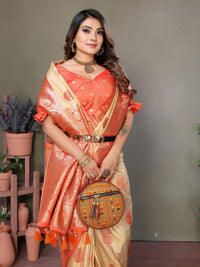 Orange Viscose Silk with Butties Weaving Saree With Blouse