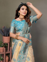 Light Blue Viscose Silk with Butties Weaving Saree With Blouse