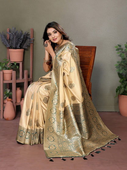 Dark Green Viscose Silk with Butties Weaving Saree With Blouse