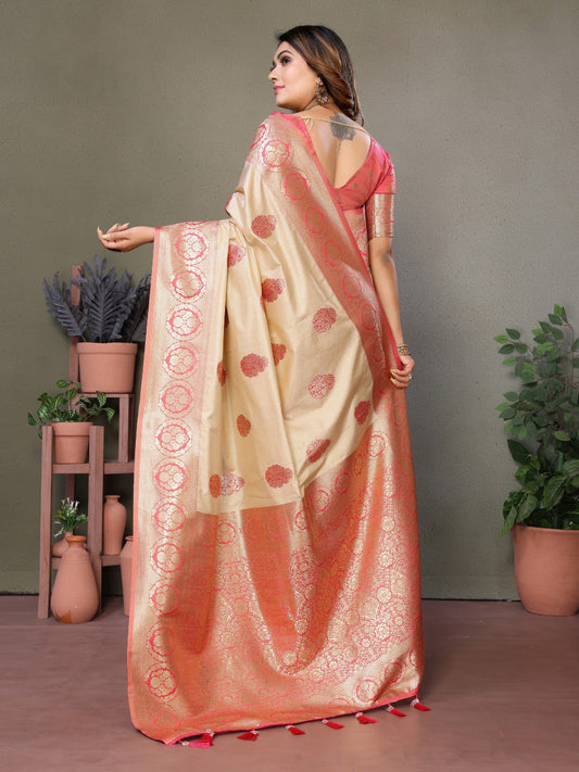 Baby Pink Viscose Silk with Butties Weaving Saree With Blouse