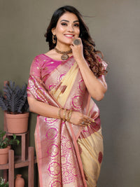Rani Pink Viscose Silk with Butties Weaving Saree With Blouse