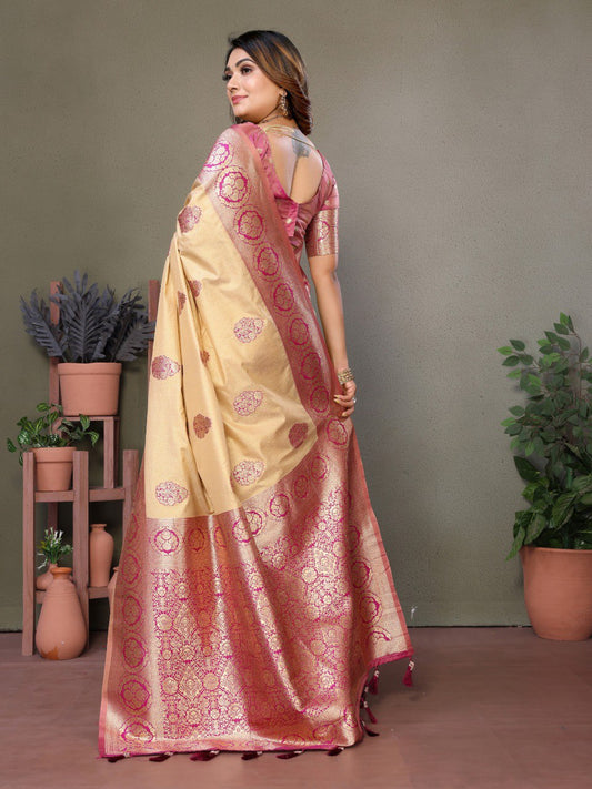 Rani Pink Viscose Silk with Butties Weaving Saree With Blouse