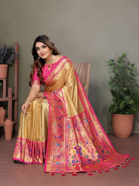 Golden Tissue Silk with Paithani woven Saree With Blouse