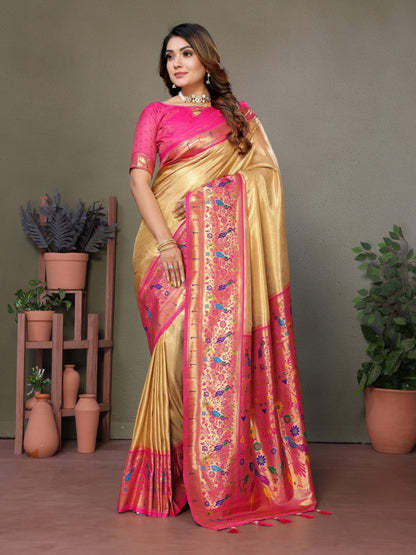 Golden Tissue Silk with Paithani woven Saree With Blouse
