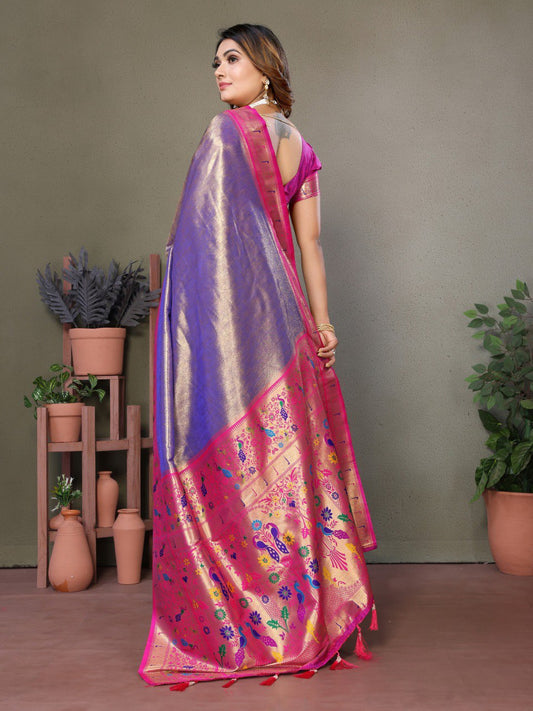 Lavender Tissue Silk with Paithani woven Saree With Blouse